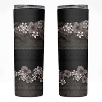 Hawaiian Tropical Flowers and Tribal Polynesian Tattoo Skinny Tumbler Grayscale Mode LT03 Black - Polynesian Pride