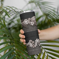 Hawaiian Tropical Flowers and Tribal Polynesian Tattoo Skinny Tumbler Grayscale Mode LT03 - Polynesian Pride