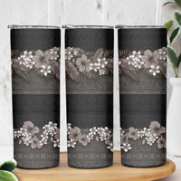 Hawaiian Tropical Flowers and Tribal Polynesian Tattoo Skinny Tumbler Grayscale Mode LT03 - Polynesian Pride