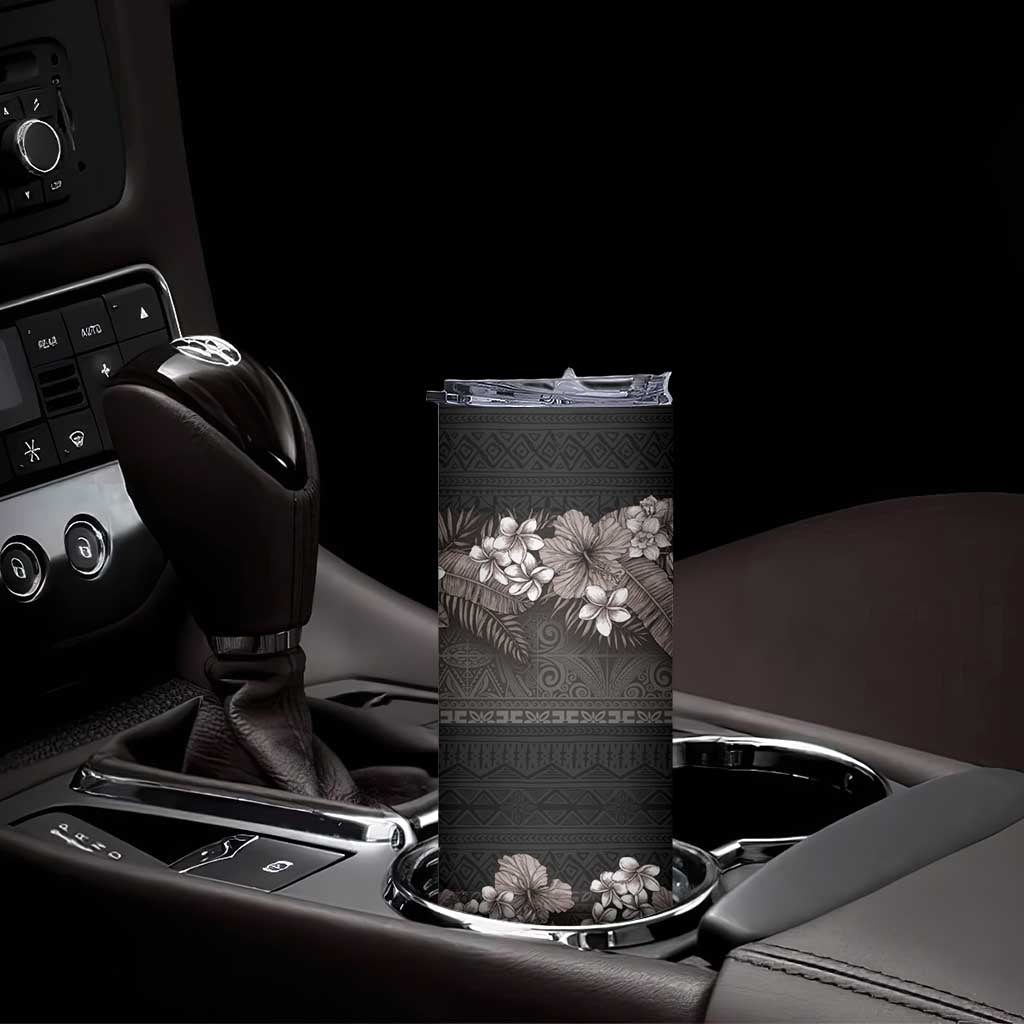 Hawaiian Tropical Flowers and Tribal Polynesian Tattoo Skinny Tumbler Grayscale Mode LT03 - Polynesian Pride