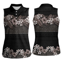 Hawaiian Tropical Flowers and Tribal Polynesian Tattoo Women Sleeveless Polo Shirt Grayscale Mode LT03 - Polynesian Pride