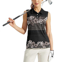 Hawaiian Tropical Flowers and Tribal Polynesian Tattoo Women Sleeveless Polo Shirt Grayscale Mode LT03 - Polynesian Pride
