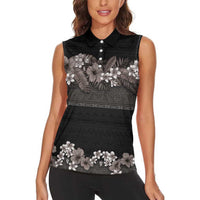 Hawaiian Tropical Flowers and Tribal Polynesian Tattoo Women Sleeveless Polo Shirt Grayscale Mode LT03 - Polynesian Pride