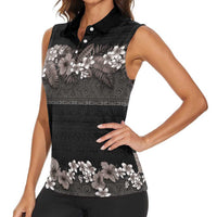 Hawaiian Tropical Flowers and Tribal Polynesian Tattoo Women Sleeveless Polo Shirt Grayscale Mode LT03 - Polynesian Pride