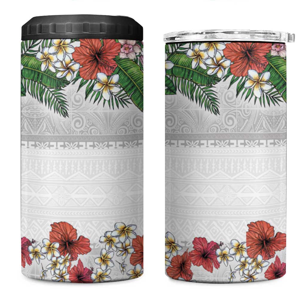 Hawaiian Tropical Flowers and Tribal Polynesian Tattoo 4 in 1 Can Cooler Tumbler White Color LT03 One Size: 16 oz White - Polynesian Pride