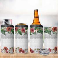 Hawaiian Tropical Flowers and Tribal Polynesian Tattoo 4 in 1 Can Cooler Tumbler White Color LT03 - Polynesian Pride