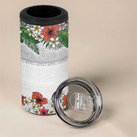 Hawaiian Tropical Flowers and Tribal Polynesian Tattoo 4 in 1 Can Cooler Tumbler White Color LT03 - Polynesian Pride