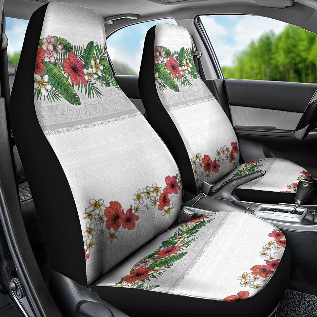 Hawaiian Tropical Flowers and Tribal Polynesian Tattoo Car Seat Cover White Color LT03 - Polynesian Pride