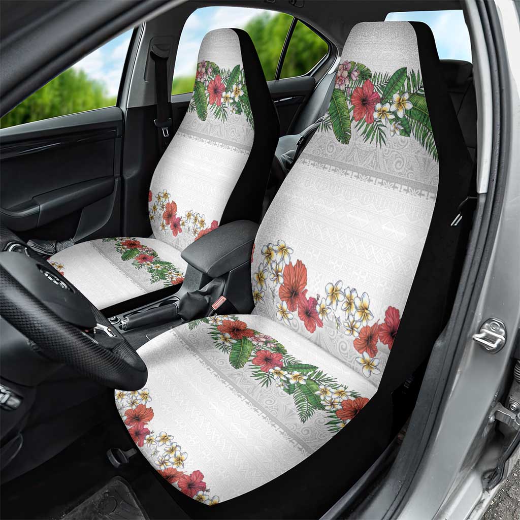 Hawaiian Tropical Flowers and Tribal Polynesian Tattoo Car Seat Cover White Color LT03 - Polynesian Pride