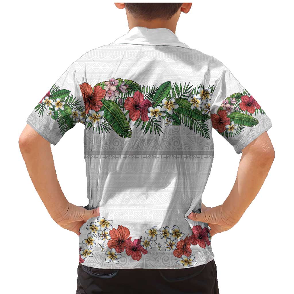 Hawaiian Tropical Flowers and Tribal Polynesian Tattoo Family Matching Mermaid Dress and Hawaiian Shirt White Color LT03 - Polynesian Pride
