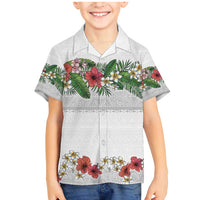 Hawaiian Tropical Flowers and Tribal Polynesian Tattoo Family Matching Mermaid Dress and Hawaiian Shirt White Color LT03 Son's Shirt White - Polynesian Pride