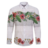 Hawaiian Tropical Flowers and Tribal Polynesian Tattoo Family Matching Puletasi and Hawaiian Shirt White Color LT03 Dad's Shirt - Long Sleeve White - Polynesian Pride