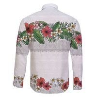 Hawaiian Tropical Flowers and Tribal Polynesian Tattoo Family Matching Puletasi and Hawaiian Shirt White Color LT03 - Polynesian Pride