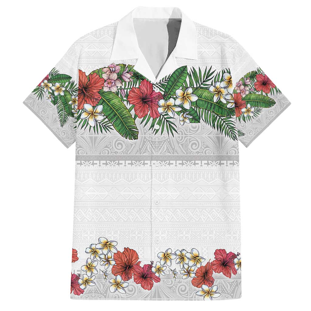 Hawaiian Tropical Flowers and Tribal Polynesian Tattoo Hawaiian Shirt White Color LT03 White - Polynesian Pride