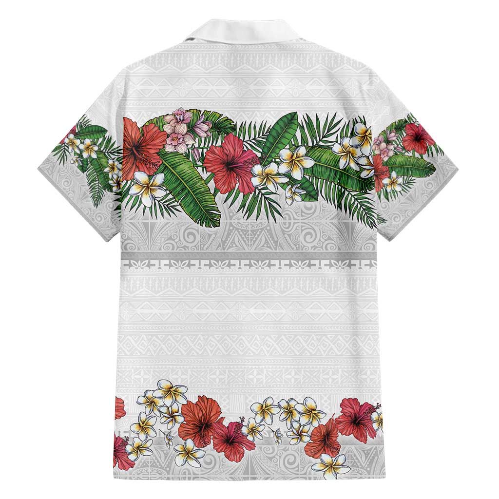 Hawaiian Tropical Flowers and Tribal Polynesian Tattoo Hawaiian Shirt White Color LT03 - Polynesian Pride
