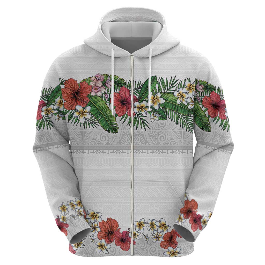 Hawaiian Tropical Flowers and Tribal Polynesian Tattoo Hoodie White Color LT03 - Polynesian Pride