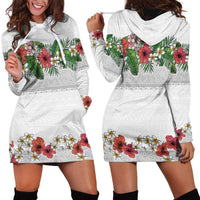 Hawaiian Tropical Flowers and Tribal Polynesian Tattoo Hoodie Dress White Color LT03 - Polynesian Pride
