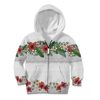 Hawaiian Tropical Flowers and Tribal Polynesian Tattoo Kid Hoodie White Color LT03 Zip Hoodie White - Polynesian Pride