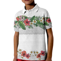 Hawaiian Tropical Flowers and Tribal Polynesian Tattoo Kid Polo Shirt White Color LT03 Kid White - Polynesian Pride