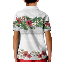 Hawaiian Tropical Flowers and Tribal Polynesian Tattoo Kid Polo Shirt White Color LT03 - Polynesian Pride