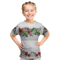 Hawaiian Tropical Flowers and Tribal Polynesian Tattoo Kid T Shirt White Color LT03 White - Polynesian Pride