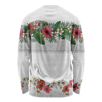 Hawaiian Tropical Flowers and Tribal Polynesian Tattoo Long Sleeve Shirt White Color LT03 - Polynesian Pride