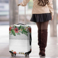 Hawaiian Tropical Flowers and Tribal Polynesian Tattoo Luggage Cover White Color LT03 - Polynesian Pride