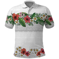 Hawaiian Tropical Flowers and Tribal Polynesian Tattoo Polo Shirt White Color LT03 White - Polynesian Pride