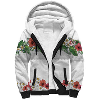 Hawaiian Tropical Flowers and Tribal Polynesian Tattoo Sherpa Hoodie White Color LT03 Unisex White - Polynesian Pride