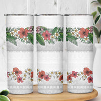 Hawaiian Tropical Flowers and Tribal Polynesian Tattoo Skinny Tumbler White Color LT03 - Polynesian Pride