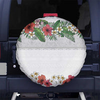 Hawaiian Tropical Flowers and Tribal Polynesian Tattoo Spare Tire Cover White Color LT03 - Polynesian Pride