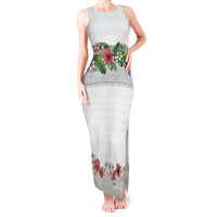 Hawaiian Tropical Flowers and Tribal Polynesian Tattoo Tank Maxi Dress White Color LT03 Women White - Polynesian Pride