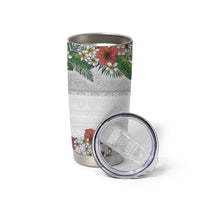 Hawaiian Tropical Flowers and Tribal Polynesian Tattoo Tumbler Cup White Color LT03 - Polynesian Pride