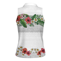 Hawaiian Tropical Flowers and Tribal Polynesian Tattoo Women Sleeveless Polo Shirt White Color LT03 - Polynesian Pride