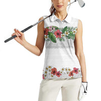 Hawaiian Tropical Flowers and Tribal Polynesian Tattoo Women Sleeveless Polo Shirt White Color LT03 - Polynesian Pride