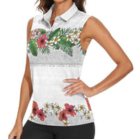 Hawaiian Tropical Flowers and Tribal Polynesian Tattoo Women Sleeveless Polo Shirt White Color LT03 - Polynesian Pride