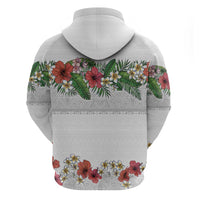 Hawaiian Tropical Flowers and Tribal Polynesian Tattoo Zip Hoodie White Color LT03 - Polynesian Pride