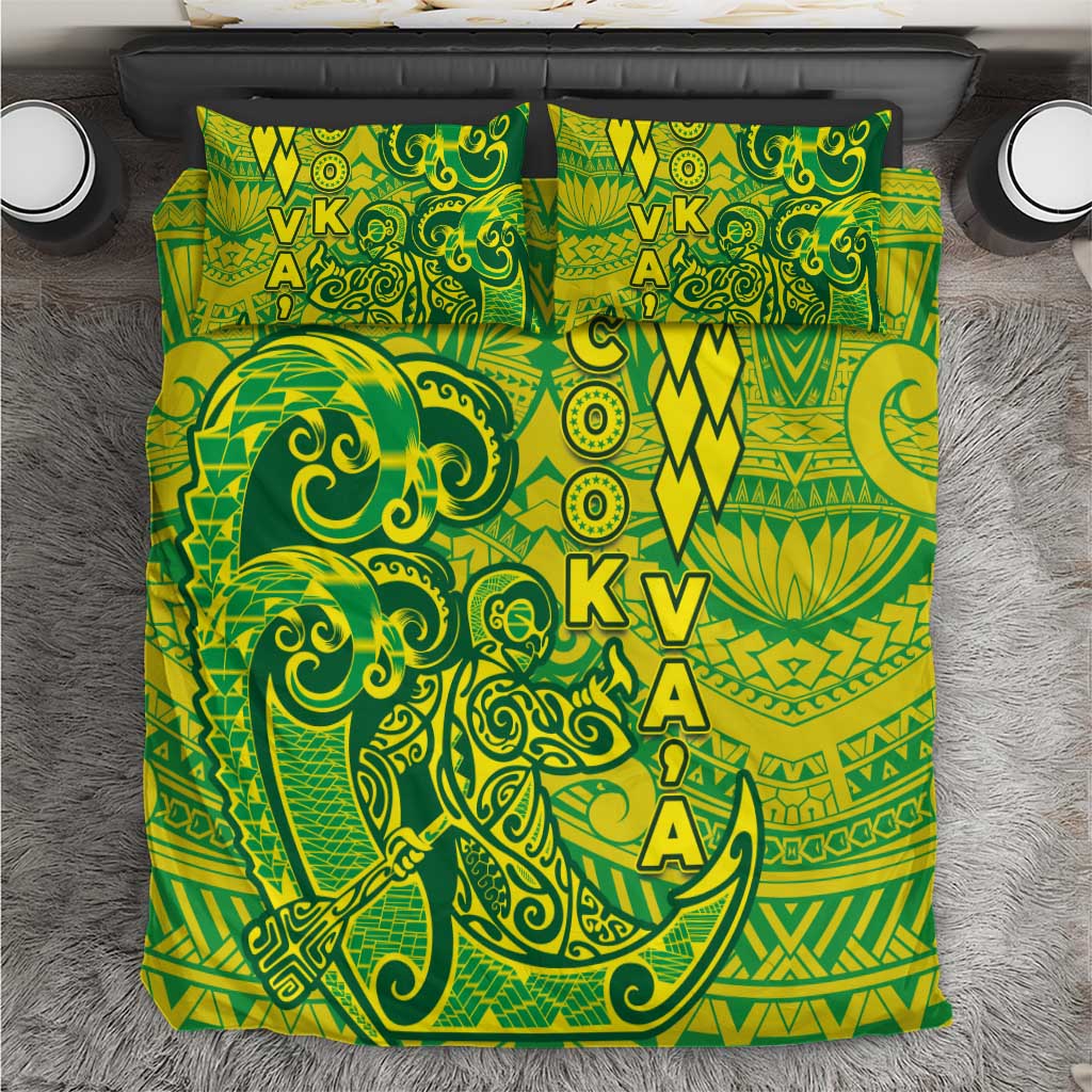 Cook Islands Va'a Polynesian Art Tattoo Bedding Set National Color LT03 Green - Yellow - Polynesian Pride
