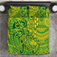 Cook Islands Va'a Polynesian Art Tattoo Bedding Set National Color LT03 Green - Yellow - Polynesian Pride