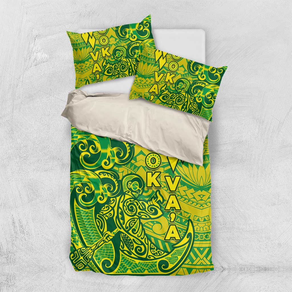 Cook Islands Va'a Polynesian Art Tattoo Bedding Set National Color LT03 US Twin 172cm x 218cm Green - Yellow - Polynesian Pride