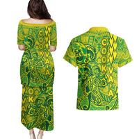 Cook Islands Va'a Polynesian Art Tattoo Couples Matching Puletasi and Hawaiian Shirt National Color LT03 - Polynesian Pride