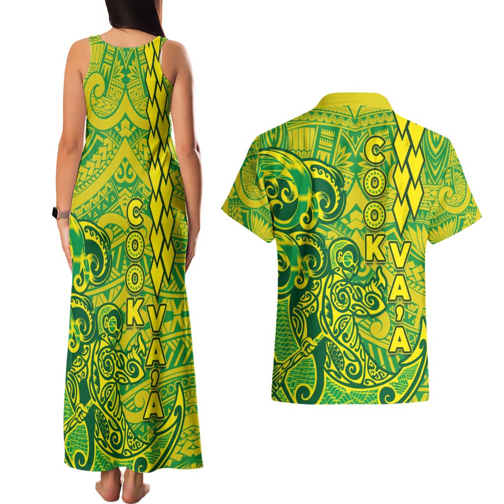 Cook Islands Va'a Polynesian Art Tattoo Couples Matching Tank Maxi Dress and Hawaiian Shirt National Color LT03 - Polynesian Pride
