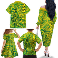 Cook Islands Va'a Polynesian Art Tattoo Family Matching Off The Shoulder Long Sleeve Dress and Hawaiian Shirt National Color LT03 - Polynesian Pride