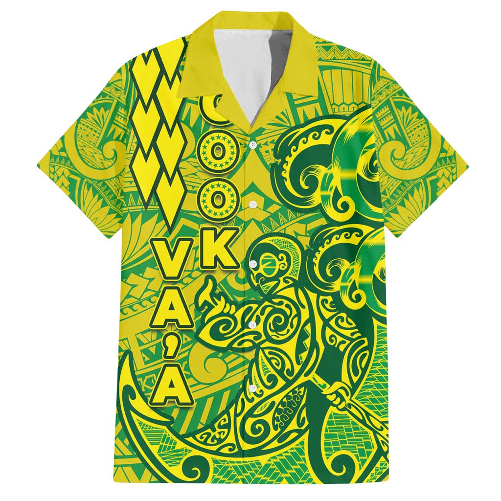Cook Islands Va'a Polynesian Art Tattoo Family Matching Off Shoulder Maxi Dress and Hawaiian Shirt National Color LT03 Dad's Shirt - Short Sleeve Green - Yellow - Polynesian Pride