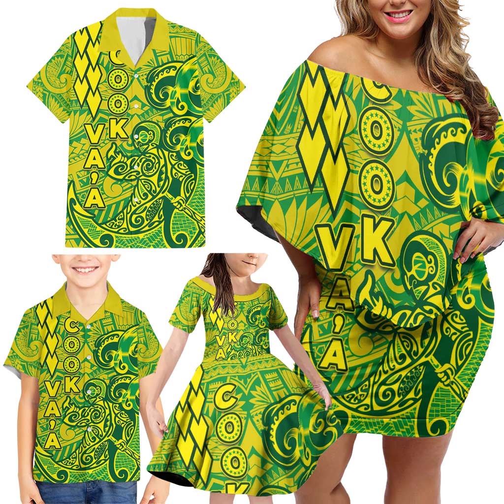 Cook Islands Va'a Polynesian Art Tattoo Family Matching Off Shoulder Short Dress and Hawaiian Shirt National Color LT03 - Polynesian Pride