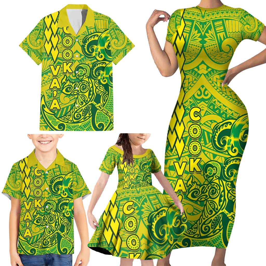 Cook Islands Va'a Polynesian Art Tattoo Family Matching Short Sleeve Bodycon Dress and Hawaiian Shirt National Color LT03 - Polynesian Pride