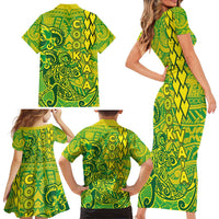 Cook Islands Va'a Polynesian Art Tattoo Family Matching Short Sleeve Bodycon Dress and Hawaiian Shirt National Color LT03 - Polynesian Pride