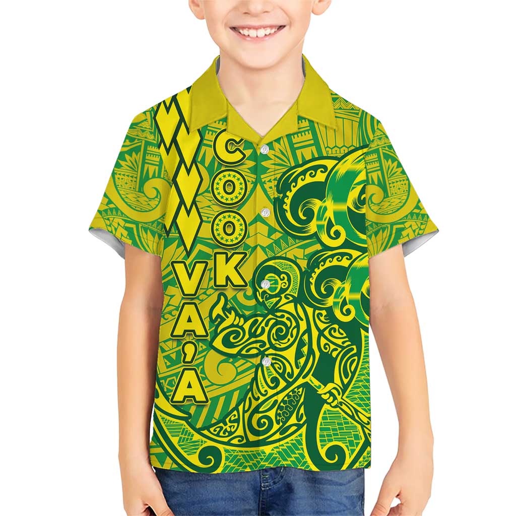 Cook Islands Va'a Polynesian Art Tattoo Family Matching Short Sleeve Bodycon Dress and Hawaiian Shirt National Color LT03 Son's Shirt Green - Yellow - Polynesian Pride