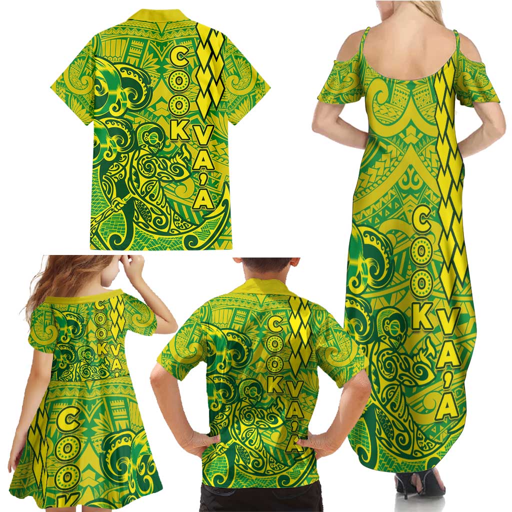 Cook Islands Va'a Polynesian Art Tattoo Family Matching Summer Maxi Dress and Hawaiian Shirt National Color LT03 - Polynesian Pride