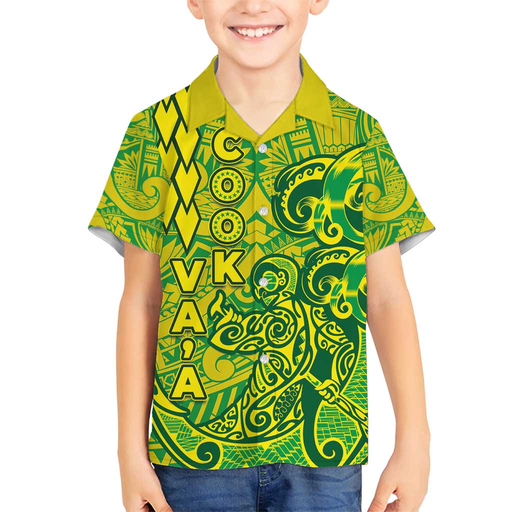 Cook Islands Va'a Polynesian Art Tattoo Family Matching Summer Maxi Dress and Hawaiian Shirt National Color LT03 Son's Shirt Green - Yellow - Polynesian Pride